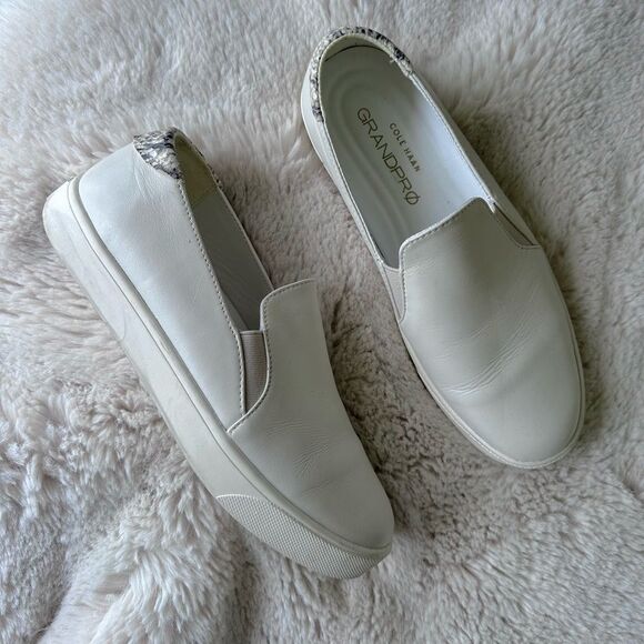 Cole Haan Grand Pro Spectator White Leather Slip On Sneakers Snakeskin Detail 8 - Picture 1 of 7